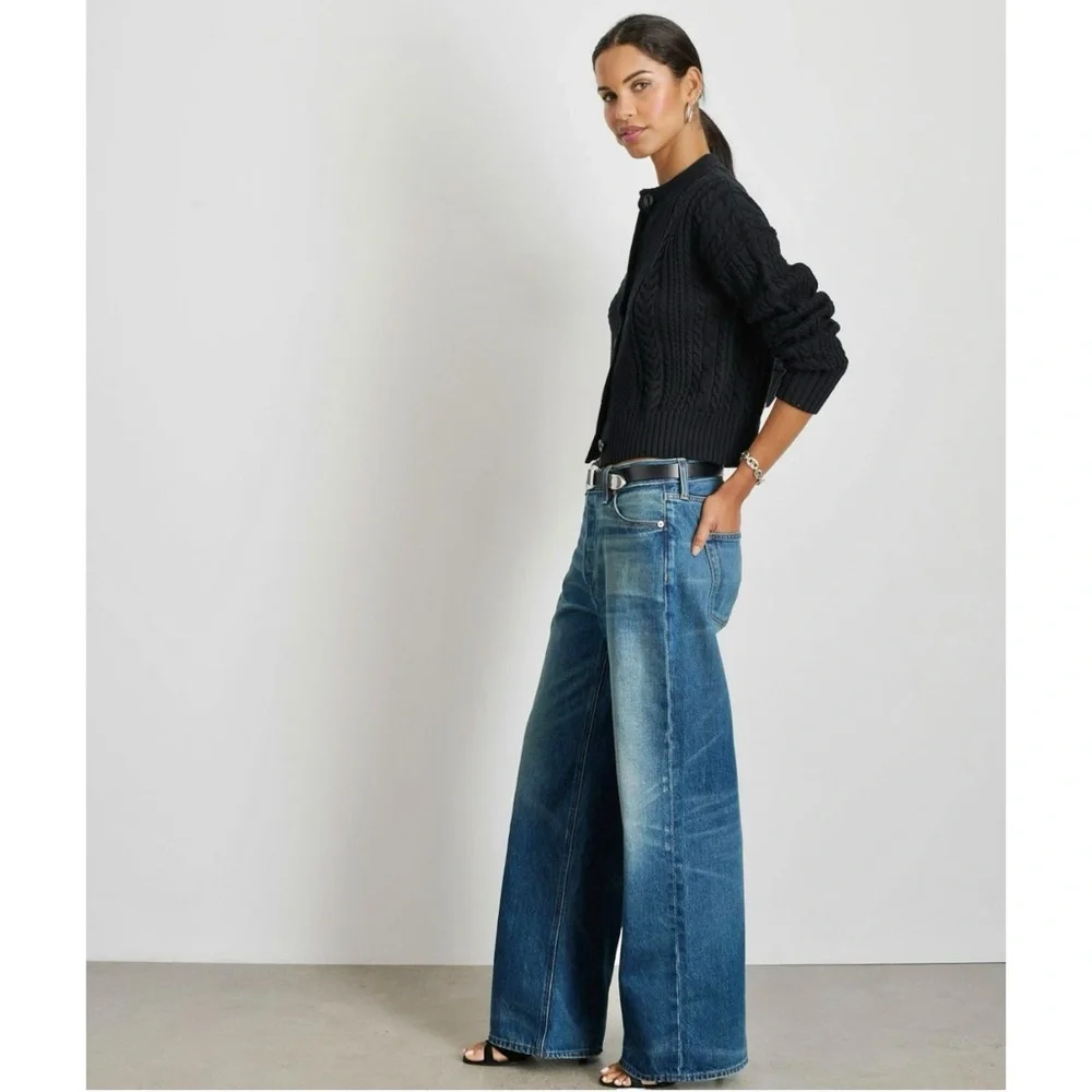 Alex Mill Cable Knit Nico Chunky Cardigan - Black Drop Shoulder Button Up Cardi - Picture 3 of 11